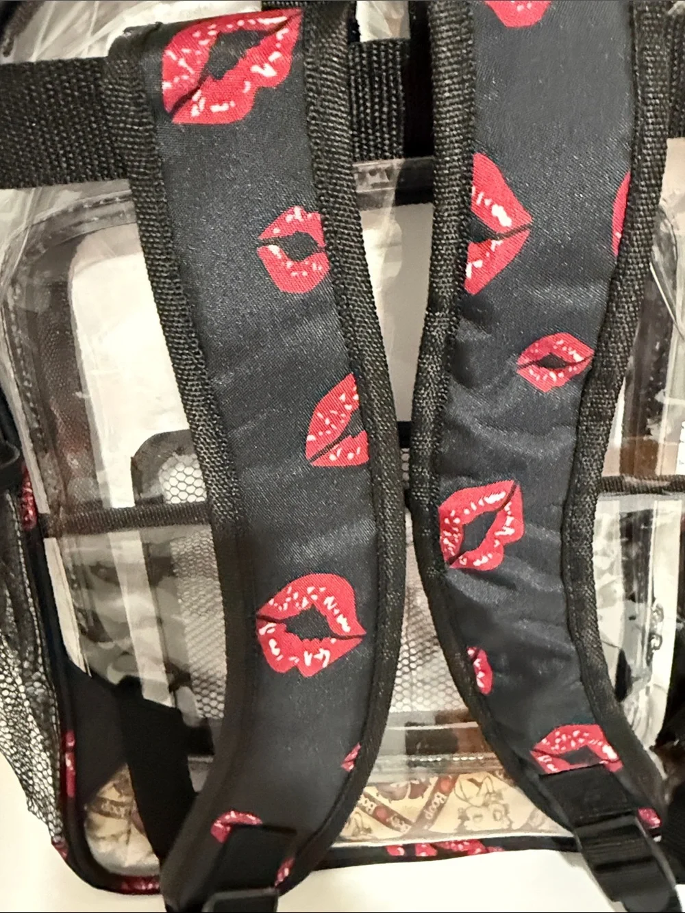 Betty Boop Large Clear Backpack with Black Trim and Red Graphic